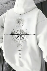 Compass Graphic Kangaroo Pocket Pullover Hoodie