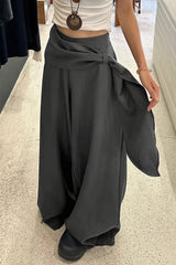 Draped Waist Tailored Wide Leg Pants