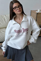 Print Loose Fit Half-Zip Collared Sweatshirt