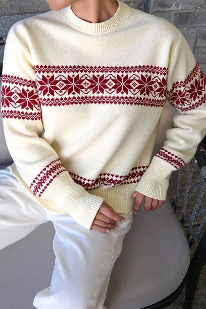 Minimalist Color Block Snowflake Stripe Christmas Sweater
