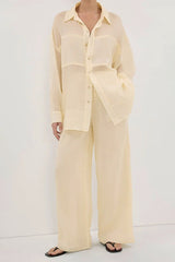 Lightweight Button Shirt Wide Leg Pants Set