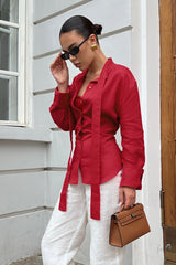 Scarf Tie Collared Button Blouse