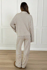 Contrast Stripe Collared Lounge Pants Set