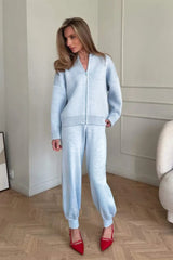 Zip Cardigan Harem Pants Knit Set