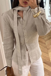 Scarf Tie Collared Button Blouse