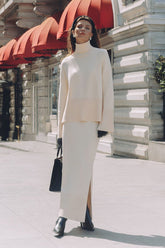 Relaxed Knit Sweater Slit Maxi Skirt Set