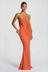 Solid Strapless Ruched Mesh Bodycon Dress