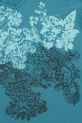 Floral Butterfly V Neck Long Sleeve Tee