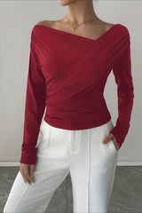 Crossover Off Shoulder Ruched Top