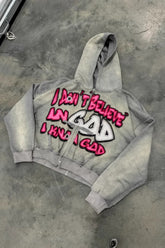 Statement Graphic Cropped Pullover Colorblock Hoodie