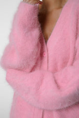 Plush V Neck Relaxed Button Knit Cardigan