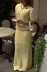 Openwork Polo Knit Top Maxi Skirt Set