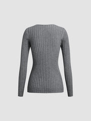 Vibemartini Solid Textured V-neck Knit Top