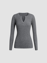 Vibemartini Solid Textured V-neck Knit Top