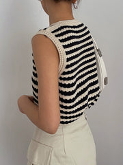 Vibemartini Classy Stripe Crochet Sweater Vest