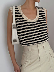 Vibemartini Classy Stripe Crochet Sweater Vest