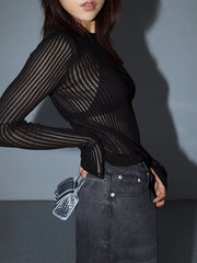 Vibemartini See Through Ribbed Mesh Top
