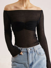 Vibemartini Semi-Sheer Off-Shoulder Mesh Long Sleeve Shirt