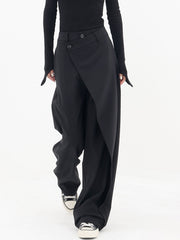 Vibemartini Asymmetrical Layer Button Wide Leg Dress Pants