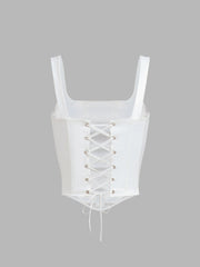 Vibemartini Ivory Glow Tied Crop Corset Top