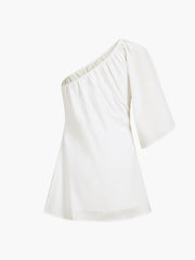 Vibemartini Aegean Cotton Linen One Sleeve Short Dress
