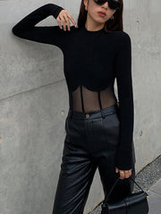 Vibemartini Sheer Mesh Combination Long Sleeve Top