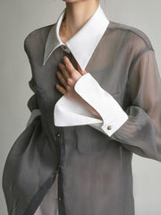 Vibemartini Semi-Sheer Leisure See Through Shirt With Cami Top