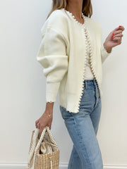 Vibemartini Pearl Trim Ripped Hem Cardigan