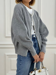 Vibemartini Pearl Trim Ripped Hem Cardigan