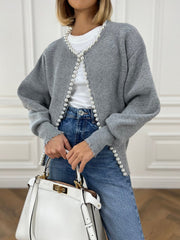 Vibemartini Pearl Trim Ripped Hem Cardigan