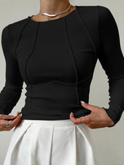 Vibemartini Basic Piping Long Sleeve Top