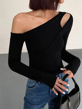 Vibemartini Cut Out Asymmetric Off Shoulder Slinky Long Sleeve Shirt