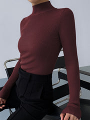 Vibemartini Mock Neck Rib Long Sleeve Knit Top