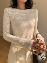 Vibemartini Floral Hollow Knit Crew Neck Long Sleeve Top