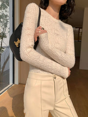 Vibemartini Floral Hollow Knit Crew Neck Long Sleeve Top