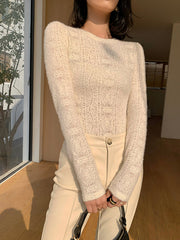 Vibemartini Floral Hollow Knit Crew Neck Long Sleeve Top