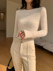 Vibemartini Floral Hollow Knit Crew Neck Long Sleeve Top