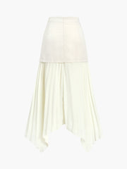 Vibemartini Patchwork Asymmetrical Pleated Buttoned Midi Skirt