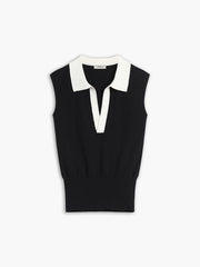 Vibemartini Contrast Trim Collar V-neck Knit Sweater Vest