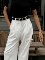 Vibemartini Solid Wide Leg Pants Without Belt