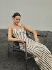 Vibemartini Old Money Aesthetics Stripe Long Knit Dress