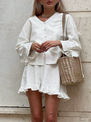 Vibemartini Pure Cotton Ruffle Decor Shorts Set