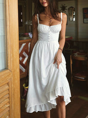 Vibemartini Ruffle Hem Cami Plain Midi Dress