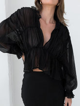 Vibemartini Sheer Chiffon Ruffle Detail Blouse