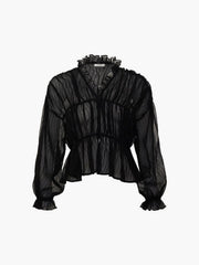 Vibemartini Sheer Chiffon Ruffle Detail Blouse