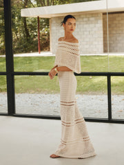 Vibemartini Hollow Out Off-Shoulder Maxi Dress With A Shawl