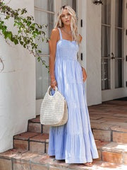 Vibemartini Pinstripe Shirred Backless Long Cami Dress