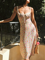Vibemartini Floral Print Trim Cami Midi Dress