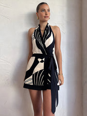 Vibemartini Print Halter Belted Short Dress