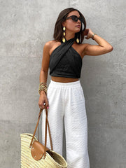 Vibemartini Cotton & Line Crisscross Halter Tank Top